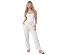 Roman Wide Leg Trousers for Women Ladies Linen Dressy Joggers Sweatpants Lounge Tracksuit Bottoms Palazzo Yoga Jogging Gym Casual Loungewear Daywear Work Holiday - Petite Natural - Size 18