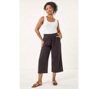 Roman Petite Linen Mix Cropped Trouser In Black Black