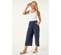 Roman Petite Linen Mix Cropped Trouser In Navy Navy