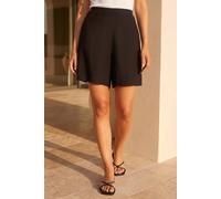 Roman Petite Linen Mix Elastic Waist Shorts for Women UK - Ladies Everyday Holiday Spring Summer Comfy Soft Evening Vacation Work Party - Petite Black - Size 14