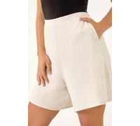 Roman Petite Linen Mix Elastic Waist Shorts for Women UK - Ladies Everyday Holiday Spring Summer Comfy Soft Evening Vacation Work Party - Petite Natural - Size 16