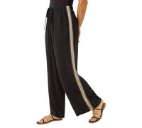 Roman Petite Linen Mix Side Stripe Trouser for Women UK - Ladies Everyday Holiday Spring Summer Comfy Soft Evening Vacation Work Party - Petite Black - Size 14