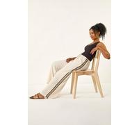Roman Petite Linen Mix Side Stripe Trouser for Women UK - Ladies Everyday Holiday Spring Summer Comfy Soft Evening Vacation Work Party - Petite Natural - Size 18