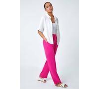 Roman Wide Leg Trousers for Women Ladies Linen Dressy Joggers Sweatpants Lounge Tracksuit Bottoms Palazzo Yoga Jogging Gym Casual Loungewear Daywear Work Holiday - Petite Bright Pink - Size 14