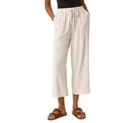 Roman Petite Linen Mix Wide Cropped Trousers for Women UK Ladies Spring Everyday Summer Break Elasticated Waist Comfy Pocket Detail Soft Lightweight Pants Vacation Culottes - Plain Natural - Size 20