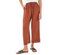 Roman Petite Linen Mix Wide Cropped Trousers for Women UK Ladies Spring Everyday Summer Break Elasticated Waist Comfy Pocket Detail Soft Lightweight Pants Vacation - Rust - Size 10