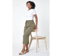 Roman Petite Linen Mix Wide Cropped Trousers In Khaki Khaki 18