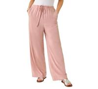 Roman Petite Linen Mix Wide Leg Trouser for Women UK - Ladies Everyday Holiday Spring Summer Comfy Soft Evening Vacation Work Party - Petite Light Pink - Size 18