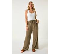 Roman Women's Petite Linen Mix Wide Leg Trouser in Khaki | Size: 18 Roman Khaki 18