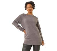 Roman Petite Longline Knit Jumper for Women UK - Ladies Everyday Autumn Winter Round Neckline Comfy Soft Evening Vacation Work Party Night Out - Petite Grey - Size 14
