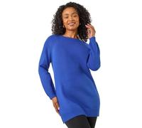 Roman Petite Longline Knit Jumper for Women UK - Ladies Everyday Autumn Winter Round Neckline Comfy Soft Evening Vacation Work Party Night Out - Petite Blue - Size 16