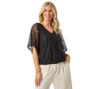 Roman Petite Mesh V-Neck Blouson Top In Black Black 14