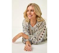 Roman Women's Petite Metallic Aztec Blouse in Khaki | Size: 18 Roman Khaki 18