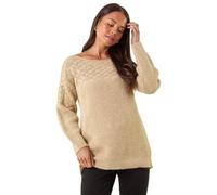 Roman Petite Metallic Contrast Knit Jumper for Women UK - Ladies Everyday Holiday Spring Summer Round Neckline Comfy Soft Evening Vacation Work Party - Petite Stone - Size 8