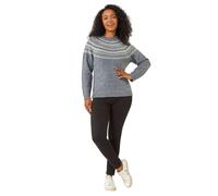 Roman Fairisle Jumper for Women UK - Ladies Stretch Sweater Knitwear Knitted Winter Pullover Autumn Everyday Holiday Round Neckline Comfy Long Sleeve Soft Pull On - Petite Grey - Size 16