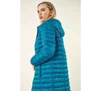 Roman Originals Women Padded Longline Coat with Hood - Ladies Zip Through Autumn Winter Long Length Lightweight Quilted Warm Cosy Everyday Zip Up Casual Jackets Coats - Teal - Size 14
