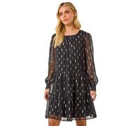 Roman Petite Metallic Jacquard Dress for Women UK - Ladies Everyday Autumn Winter Round Neckline Comfy Soft Evening Vacation Work Party Night Out - Petite Black - Size 18