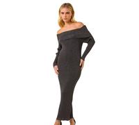 Roman Petite Metallic Knit Bardot Midi Dress In Black Black 8