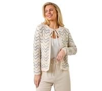 Roman Petite Metallic Wave Knit Cardigan for Women UK - Ladies Everyday Holiday Spring Summer Comfy Soft Evening Vacation Work Party - Petite Silver - Size 14