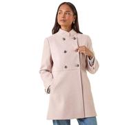 Roman Petite Military Buttoned Coat For Women UK - Ladies Everyday Autumn Winter Stand Collar Comfy Soft Evening Vacation Work Party Night Out - Petite Light Pink - Size 18