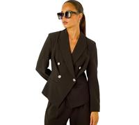 Roman Petite Military Stretch Blazer for Women UK - Ladies Everyday Autumn Winter Collar & Revere Comfy Soft Evening Vacation Work Party Night Out - Petite Black - Size 16