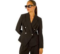 Roman Petite Military Stretch Blazer for Women UK - Ladies Everyday Autumn Winter Collar & Revere Comfy Soft Evening Vacation Work Party Night Out - Petite Black - Size 18