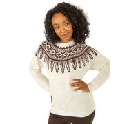 Roman Petite Neppy Fairisle Knit Jumper In Natural Natural 18