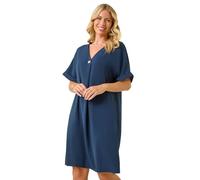 Roman Petite One Button V-Neck Dress for Women UK - Ladies Everyday Holiday Spring Summer V-Neckline Comfy Soft Evening Vacation Work Party - Petite Navy - Size 14