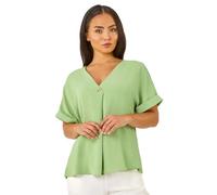 Roman Women's Petite One Buttoned V-Neck Top in Green | Size: 14 Roman Green 14