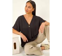 Roman Women's Petite One Buttoned V-Neck Top in Black | Size: 12 Roman Black 12