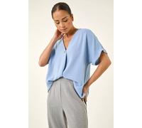 Roman Women's Petite One Buttoned V-Neck Top in Light Blue | Size: 12 Roman Light Blue 12