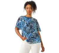 Roman Petite Paisley Angel Sleeve Top for Women UK - Ladies Everyday Holiday Spring Summer Round Neckline Comfy Soft Evening Vacation Work Party - Petite Navy - Size 16