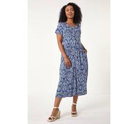 Roman Originals Swing Tea Dress Women UK Ladies Skater Midi A Line Fit & Flare Summer Casual Smart Spring Cocktail Party Going Out Work Cruise Button Through Long Pocket - Petite Blue - Size 18