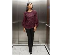 Roman Petite Paisley Frill Sleeve Top In Red Red 14