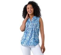 Petite Paisley Pleat Front Button Top Roman Blue 16