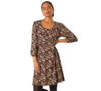 Roman Petite Paisley Print Button Stretch Dress In Tan Tan 14