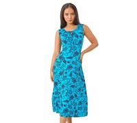 Roman Petite Paisley Print Tie Front Midi Dress In Blue Blue 14