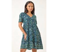 Roman Petite Paisley Print Tiered Dress In Blue Blue 16
