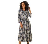 Roman Petite Paisley Print Tiered Midi Dress In Black Black 18
