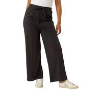 Roman Petite Pintuck Tie Front Joggers for Women UK - Ladies Everyday Holiday Spring Summer Comfy Soft Evening Vacation Work Party - Petite Black - Size 14