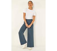 Roman Women's Petite Pintuck Wide Leg Stretch Trouser in Mid Blue | Size: 12 Roman Mid Blue 12