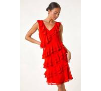 Roman Petite Plain Ruffle Tiered Shift Dress In Orange Orange 10