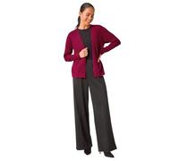 Roman Petite Plain Stretch Cardigan for Women UK - Ladies Autumn Everyday Winter Holiday Edge to Edge Comfy Long Sleeve Soft Thin Knit Jumper Desk to Dinner Sweaters - Petite Magenta - Size 14