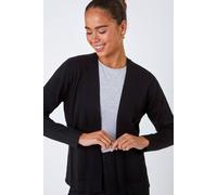 Roman Petite Plain Stretch Cardigan for Women UK - Ladies Autumn Everyday Winter Holiday Edge to Edge Comfy Long Sleeve Soft Thin Knit Jumper Desk to Dinner Sweaters - Black - Size 10