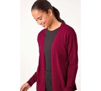Roman Petite Plain Stretch Cardigan for Women UK - Ladies Autumn Everyday Winter Holiday Edge to Edge Comfy Long Sleeve Soft Thin Knit Jumper Desk to Dinner Sweaters - Petite Magenta - Size 14