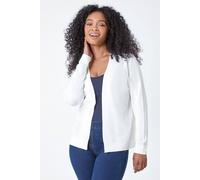 Roman Petite Plain Stretch Cardigan for Women UK - Ladies Everyday Holiday Spring Summer Comfy Soft Evening Vacation Work Party - Petite White - Size 16