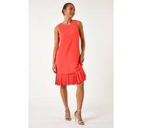 Roman Petite Sleeveless Pleated Hem Shift Dress for Women UK - Ladies Everyday Holiday Spring Summer Round Neckline Comfy Soft Evening Vacation Work Party - Petite Coral - Size 14