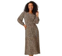 Roman Petite Plisse Animal Print Dress In Brown Brown 18