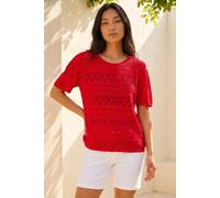 Roman Women's Petite Pointelle Knit Top in Red | Size: 16 Roman Red 16
