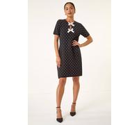 Roman Petite Polka Dot Knit Dress In Black Black